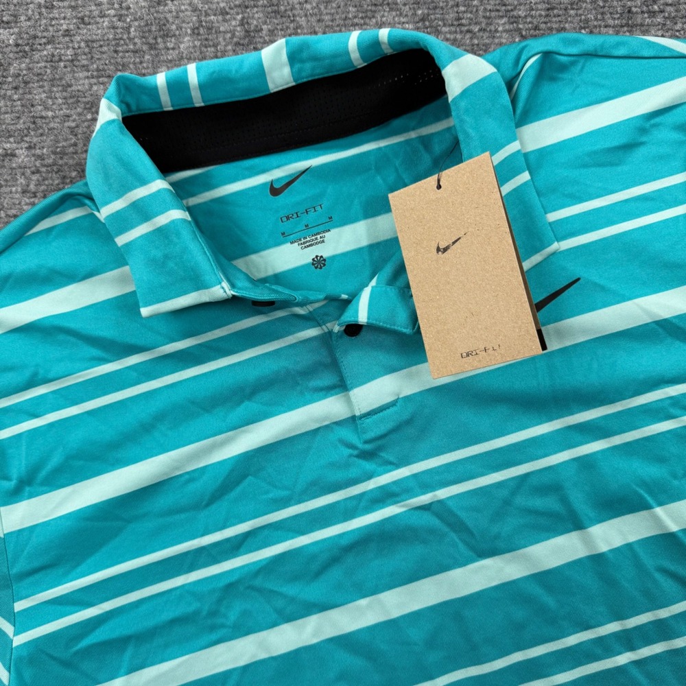 Nike Golf Polo Shirt Medium Teal Blue Striped Dri-Fit DR5300-367 NWT Men's